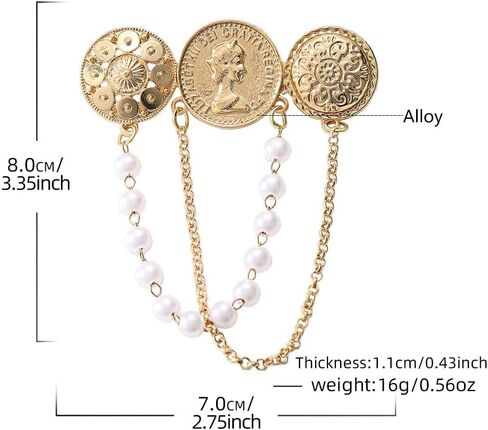 Gold-Toned Round Coin Tassel Chain Brooch Pin for Women Vintage Princess Queen Ball Chains Drop Dangle Brooches Pins Elegant Party Dress Accessories Jewelry Souvenir in Kuwait