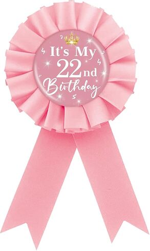 It's My 22nd Birthday Tinplate Badge Pin, Crown Happy 22nd Birthday Button Pin, Twenty Two Birthday Pink Rosette Award Ribbon Pin for Women, Brooch Buttons for 22 Years Old Birthday Party Decoration in Kuwait