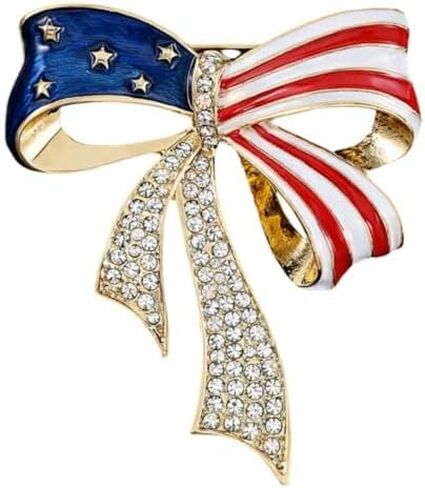 Luxury American Flag Bow Brooch Pin for Women - White House Style Rhinestone Independence Day Collar Lapel Jewelry Alloy Patriotic Ribbon Accessory Gift in Kuwait