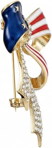 Luxury American Flag Bow Brooch Pin for Women - White House Style Rhinestone Independence Day Collar Lapel Jewelry Alloy Patriotic Ribbon Accessory Gift in Kuwait