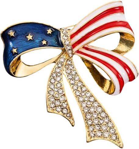Luxury American Flag Bow Brooch Pin for Women - White House Style Rhinestone Independence Day Collar Lapel Jewelry Alloy Patriotic Ribbon Accessory Gift in Kuwait