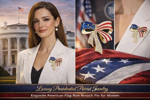 Luxury American Flag Bow Brooch Pin for Women - White House Style Rhinestone Independence Day Collar Lapel Jewelry Alloy Patriotic Ribbon Accessory Gift in Kuwait
