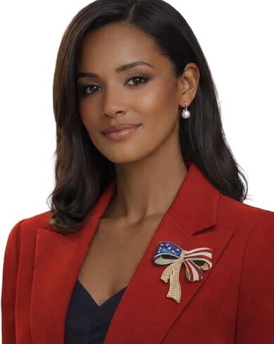 Luxury American Flag Bow Brooch Pin for Women - White House Style Rhinestone Independence Day Collar Lapel Jewelry Alloy Patriotic Ribbon Accessory Gift in Kuwait