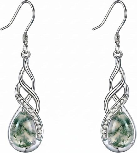 Moss Agate Teardrop Earrings Infinity Twist Dangle for Women Boho Jewelry Birthday Anniversary in Saudi Arabia