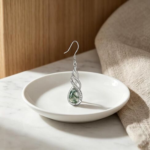 Moss Agate Teardrop Earrings Infinity Twist Dangle for Women Boho Jewelry Birthday Anniversary in Saudi Arabia