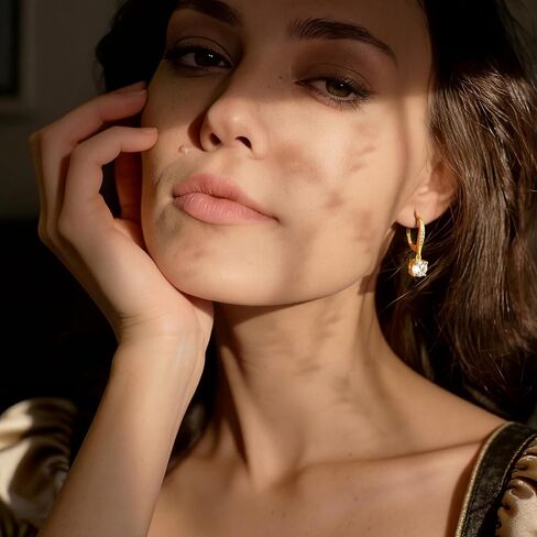 Gold Dangle Earrings for Women 14K Gold Earrings for Women Drop Earring for Womens Classic and Refined Look with a Large Cubic Zirconia Leverback Earring for Womens 25mm in Saudi Arabia