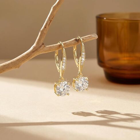 Gold Dangle Earrings for Women 14K Gold Earrings for Women Drop Earring for Womens Classic and Refined Look with a Large Cubic Zirconia Leverback Earring for Womens 25mm in Saudi Arabia