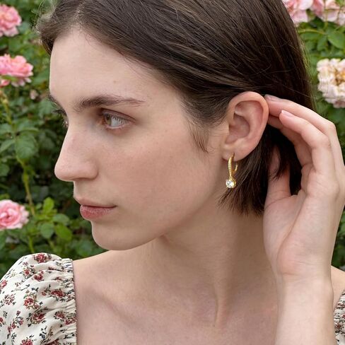 Gold Dangle Earrings for Women 14K Gold Earrings for Women Drop Earring for Womens Classic and Refined Look with a Large Cubic Zirconia Leverback Earring for Womens 25mm in Saudi Arabia