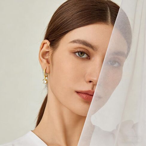Gold Dangle Earrings for Women 14K Gold Earrings for Women Drop Earring for Womens Classic and Refined Look with a Large Cubic Zirconia Leverback Earring for Womens 25mm in Saudi Arabia
