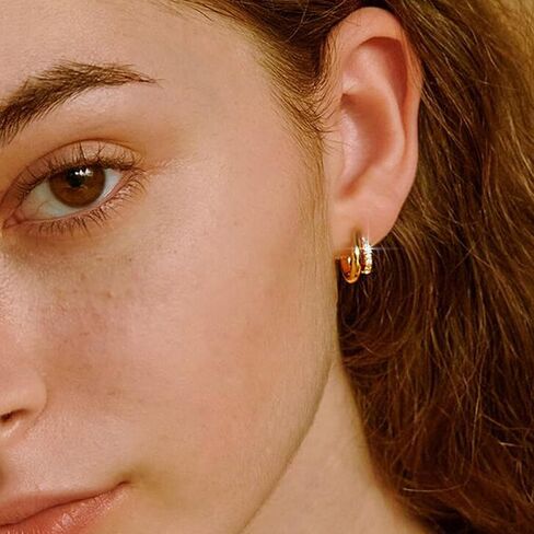 Small Gold Hoop Earrings for Women Dainty Gold Earrings| 14K Gold Plated Hypoallergenic Stud earrings Set| Cartilage Earrings for Multiple Piercing for Women (01-Gold-Moon) in Saudi Arabia