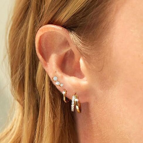 Small Gold Hoop Earrings for Women Dainty Gold Earrings| 14K Gold Plated Hypoallergenic Stud earrings Set| Cartilage Earrings for Multiple Piercing for Women (01-Gold-Moon) in Saudi Arabia