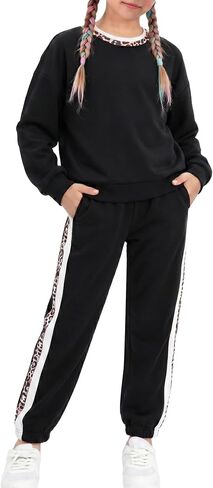 XMWEALTHY Girls 2 Piece Outfits Fall Clothes Long Sleeve Top Drawstring Sweatpants with Pockets Kids Clothing Set 5-14Y in Saudi Arabia