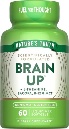 Nature's Truth Brain Up Softgels | 60 Count | with L-Theanine, Bacopa, B-12 & MCT | Non-GMO and Gluten Free Supplement in Saudi Arabia