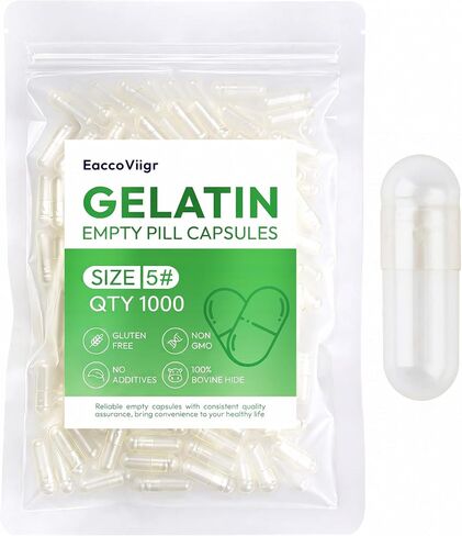 Size 5 Gelatin Empty Capsules - 100 Count Clear Empty Pill Capsules, Fillable Empty Gel Capsule for Homemade Vitamins & Powders, Easy for DIY Supplements in Saudi Arabia