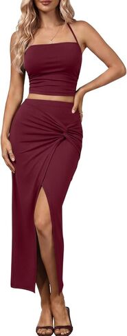 العصرية الملكة المرأة Ruched الرسن المحاصيل الأعلى و Bodycon تنورة طويلة 2 قطعة مجموعة للخروج الصيف عطلة الزي 2026 in Kuwait