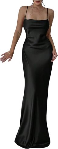 OYOANGLE Women's Satin Spaghetti Strap Backless Bodycon Dress Bridesmaid Maxi Wedding Guest Dresses in Saudi Arabia