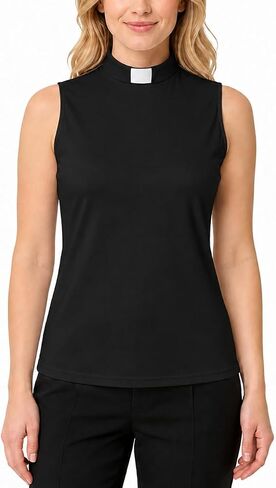 Women's Clergy Sleeveless T-Shirt Tab Collar Clergy Minister Priest Outfit Priest Costume Shirt Tops White in Kuwait