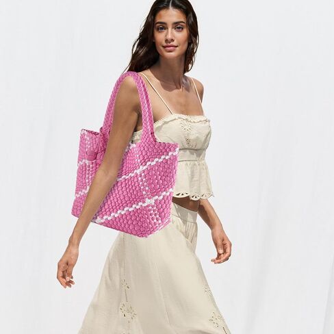 Hand Woven Tote Bag for Women,Faux Leather, Adjustable Crossbody Strap, Casual Beach Travel Handbag with Pouch in Saudi Arabia