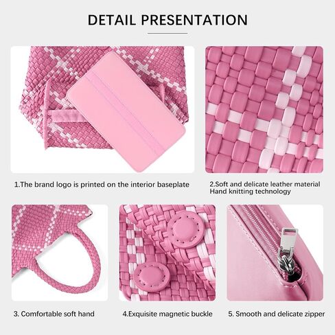 Hand Woven Tote Bag for Women,Faux Leather, Adjustable Crossbody Strap, Casual Beach Travel Handbag with Pouch in Saudi Arabia