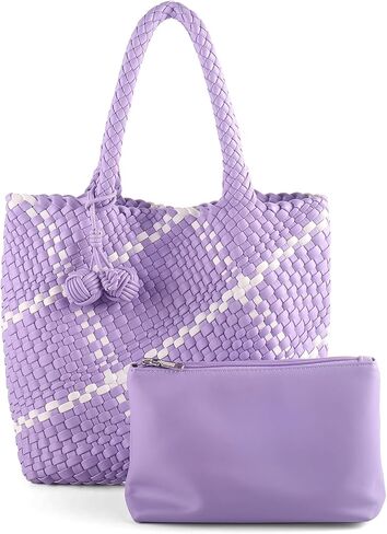 Hand Woven Tote Bag for Women,Faux Leather, Adjustable Crossbody Strap, Casual Beach Travel Handbag with Pouch in Saudi Arabia