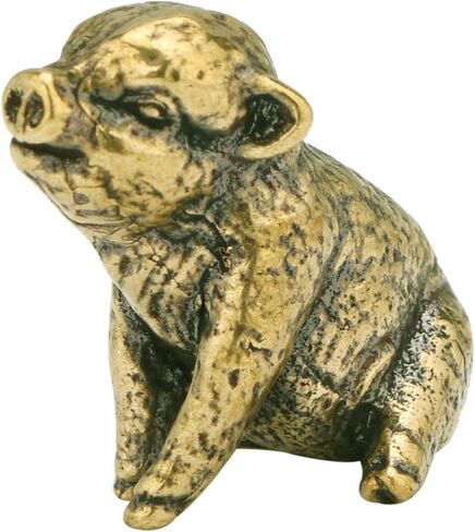 Beavorty Copper Pig Statues Vintage Feng Shui Brass Mini Piggy Figurine Small Zodiac Animal Table Statues Micro Landscape Ornament Tea Pets Decor in Saudi Arabia