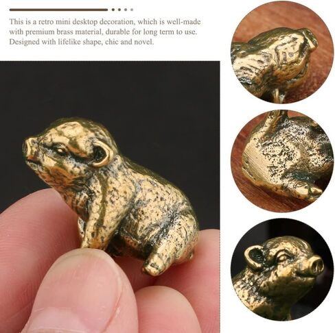 Beavorty Copper Pig Statues Vintage Feng Shui Brass Mini Piggy Figurine Small Zodiac Animal Table Statues Micro Landscape Ornament Tea Pets Decor in Saudi Arabia