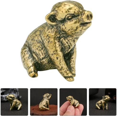 Beavorty Copper Pig Statues Vintage Feng Shui Brass Mini Piggy Figurine Small Zodiac Animal Table Statues Micro Landscape Ornament Tea Pets Decor in Saudi Arabia