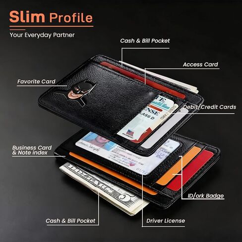 Bat ID Leather Wallet Card Holder for Men with Multiple Card Slots- Minimalist Blocking Front Bat Face Cut-Out Wallet- Dad Son Husband Boyfriend – Valentines Birthday Father’s Day Gift in Saudi Arabia