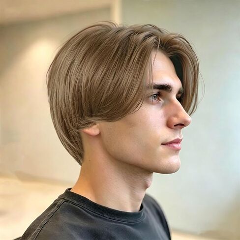 Mens Brown Wig Short Straight Men Wig Middle Part Heat Resistant Synthetic Funny Wigs for Male Daily Party Cosplay Costume Halloween Use (Brown) in Kuwait