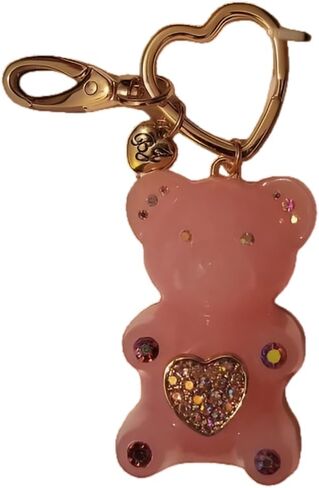 سلسلة مفاتيح Betsey Johnson للسيدات على شكل دب غائر وردي مع قلب كريستالي، وأجزاء صلبة ذهبية اللون ومشبك على شكل قلب، وإكسسوارات سحرية للمحفظة in Kuwait