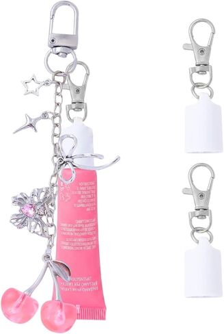 3 Pcs Lip Gloss Keychain for Summer Fridays Lip Balm Portable Lipgloss Keychain Cap for Women in Kuwait