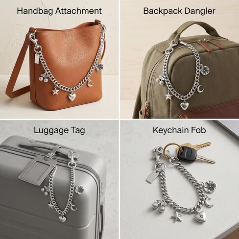 Purse Charms for Handbags, Silver Decorative Bag Chain Keychain, Cute Hanging Ornament Gift for Women in Saudi Arabia