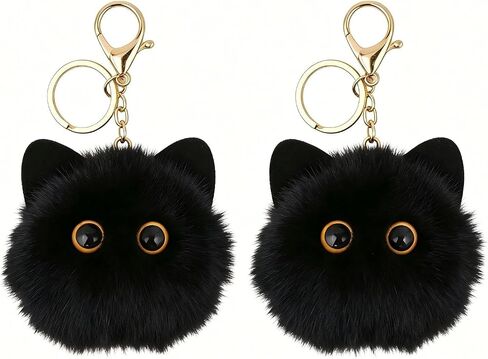 Fluffy Cat Keychain for Women, Kawaii Bag Charm, Soft Plush Kitten Key Ring, Birthday Christmas Gift for Cat Lovers in Kuwait