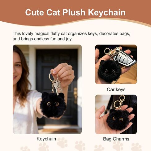 Fluffy Cat Keychain for Women, Kawaii Bag Charm, Soft Plush Kitten Key Ring, Birthday Christmas Gift for Cat Lovers in Kuwait