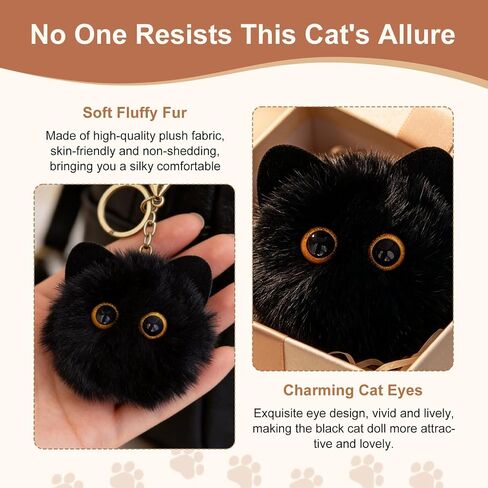Fluffy Cat Keychain for Women, Kawaii Bag Charm, Soft Plush Kitten Key Ring, Birthday Christmas Gift for Cat Lovers in Kuwait