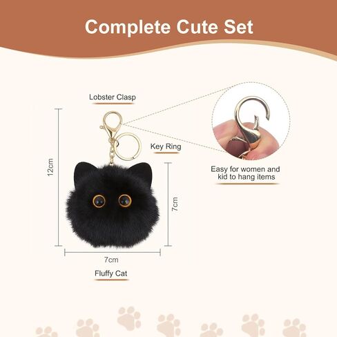 Fluffy Cat Keychain for Women, Kawaii Bag Charm, Soft Plush Kitten Key Ring, Birthday Christmas Gift for Cat Lovers in Kuwait