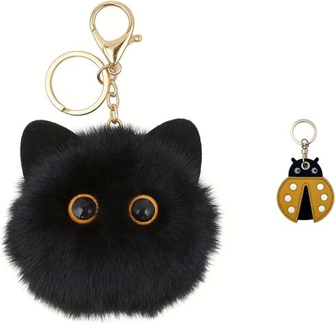 Fluffy Cat Keychain for Women, Kawaii Bag Charm, Soft Plush Kitten Key Ring, Birthday Christmas Gift for Cat Lovers in Kuwait