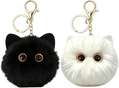 Fluffy Cat Keychain for Women, Kawaii Bag Charm, Soft Plush Kitten Key Ring, Birthday Christmas Gift for Cat Lovers in Kuwait