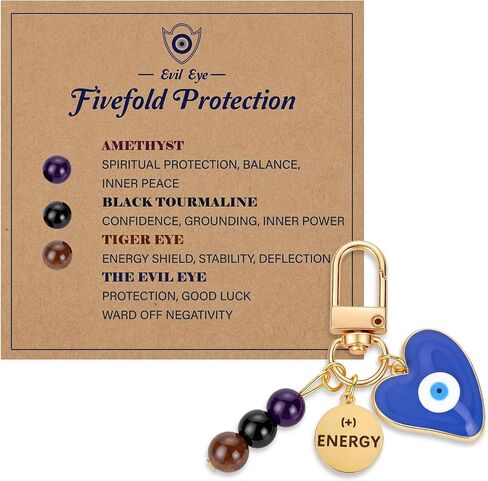 Evil Eye Crystal Keychain - Anxiety Relief Good Luck Beaded Key Chain Inspirational Healing Stone Bag Purse Charms for Handbag Accessories Natural Gemstone Keyring Women Birthday Gifts in Saudi Arabia
