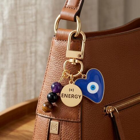 Evil Eye Crystal Keychain - Anxiety Relief Good Luck Beaded Key Chain Inspirational Healing Stone Bag Purse Charms for Handbag Accessories Natural Gemstone Keyring Women Birthday Gifts in Saudi Arabia