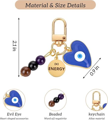 Evil Eye Crystal Keychain - Anxiety Relief Good Luck Beaded Key Chain Inspirational Healing Stone Bag Purse Charms for Handbag Accessories Natural Gemstone Keyring Women Birthday Gifts in Saudi Arabia