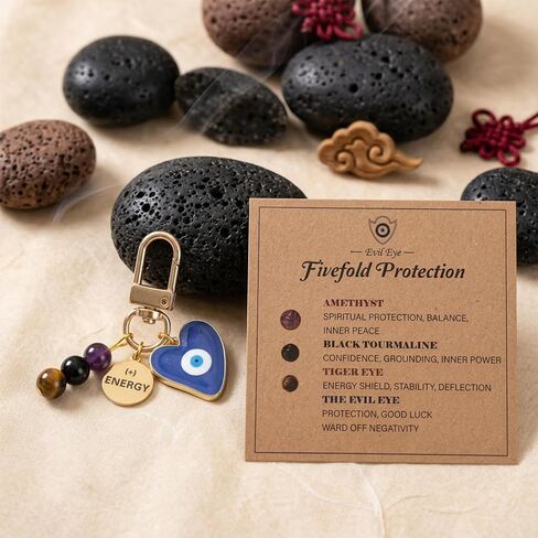 Evil Eye Crystal Keychain - Anxiety Relief Good Luck Beaded Key Chain Inspirational Healing Stone Bag Purse Charms for Handbag Accessories Natural Gemstone Keyring Women Birthday Gifts in Saudi Arabia
