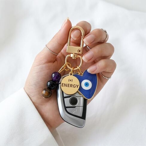 Evil Eye Crystal Keychain - Anxiety Relief Good Luck Beaded Key Chain Inspirational Healing Stone Bag Purse Charms for Handbag Accessories Natural Gemstone Keyring Women Birthday Gifts in Saudi Arabia