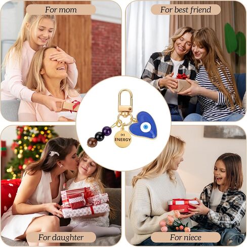 Evil Eye Crystal Keychain - Anxiety Relief Good Luck Beaded Key Chain Inspirational Healing Stone Bag Purse Charms for Handbag Accessories Natural Gemstone Keyring Women Birthday Gifts in Saudi Arabia