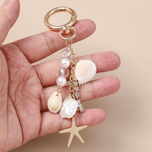 Cute Beach Keychain Starfish Pearl Bag Charms Fashion Seashell Keychain Car Key Ring Accessories for Women in Saudi Arabia