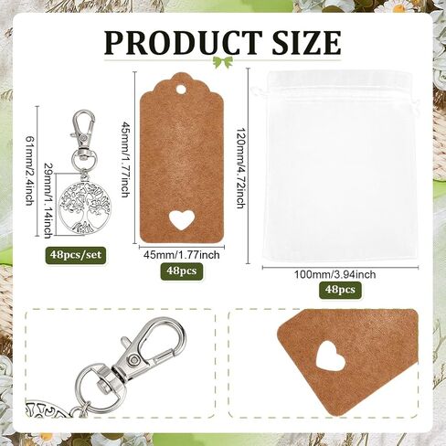 PH PandaHall 48 Sets Tree of Life Keychain Favors Party Favor Silver Tree Keyring with Organza Gift Bags Celebration of Life Favors Small Mesh Bag with Tags for Christmas Wedding Baptism Guest Return in Saudi Arabia