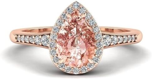 Pear Morganite Ring Rose Gold Diamond Halo Ring Teardrop Morganite Ring Half Eternity Anniversary Promise Rings Vintage Halo Pear Ring Set in Kuwait