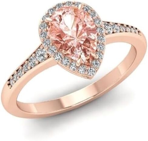 Pear Morganite Ring Rose Gold Diamond Halo Ring Teardrop Morganite Ring Half Eternity Anniversary Promise Rings Vintage Halo Pear Ring Set in Kuwait