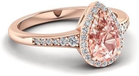 Pear Morganite Ring Rose Gold Diamond Halo Ring Teardrop Morganite Ring Half Eternity Anniversary Promise Rings Vintage Halo Pear Ring Set in Kuwait