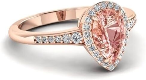 Pear Morganite Ring Rose Gold Diamond Halo Ring Teardrop Morganite Ring Half Eternity Anniversary Promise Rings Vintage Halo Pear Ring Set in Kuwait